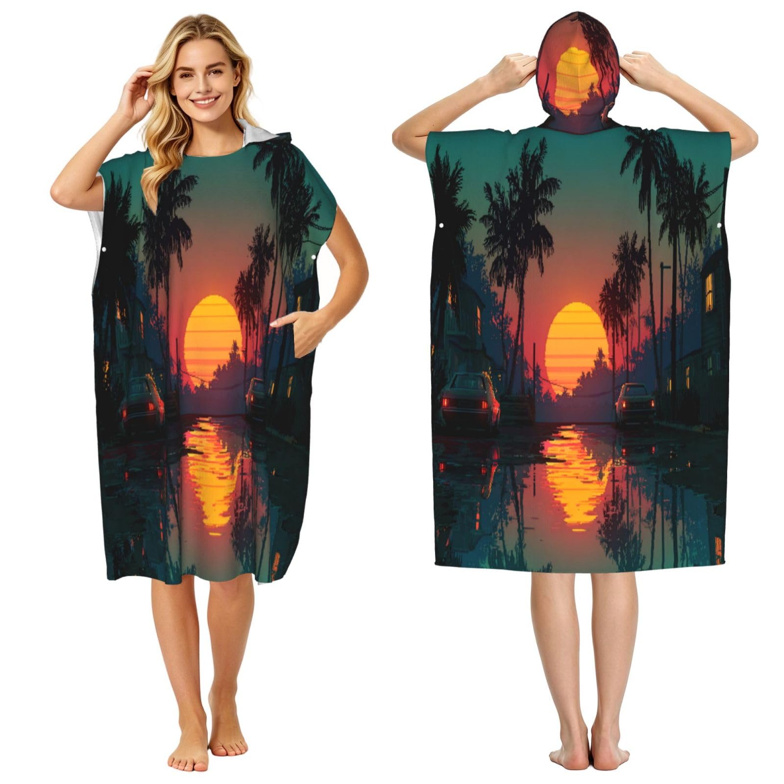 DTHKJNLSF Sunset Glow Adult Hooded Beach Poncho Towel