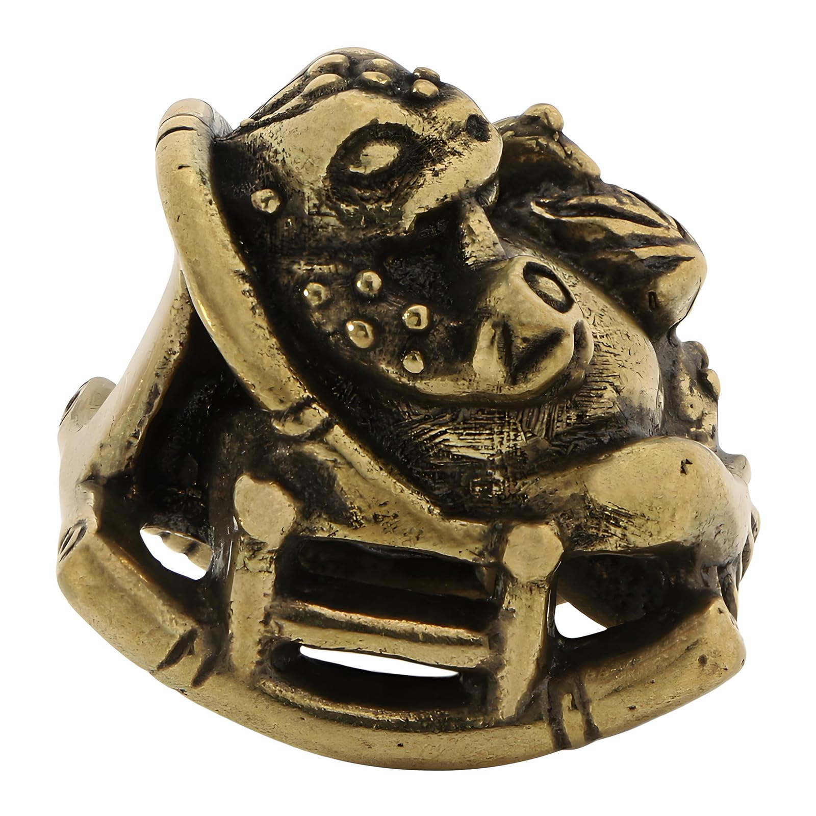 Brass Display Figurine with Rocking Frog Form, Aged Inspired Decor Piece for Desktops, Tea Spaces, Layered Room Arrangements Frog Statue Miniature Rocker Ornament Study Corner Accent Chinese Room Desk