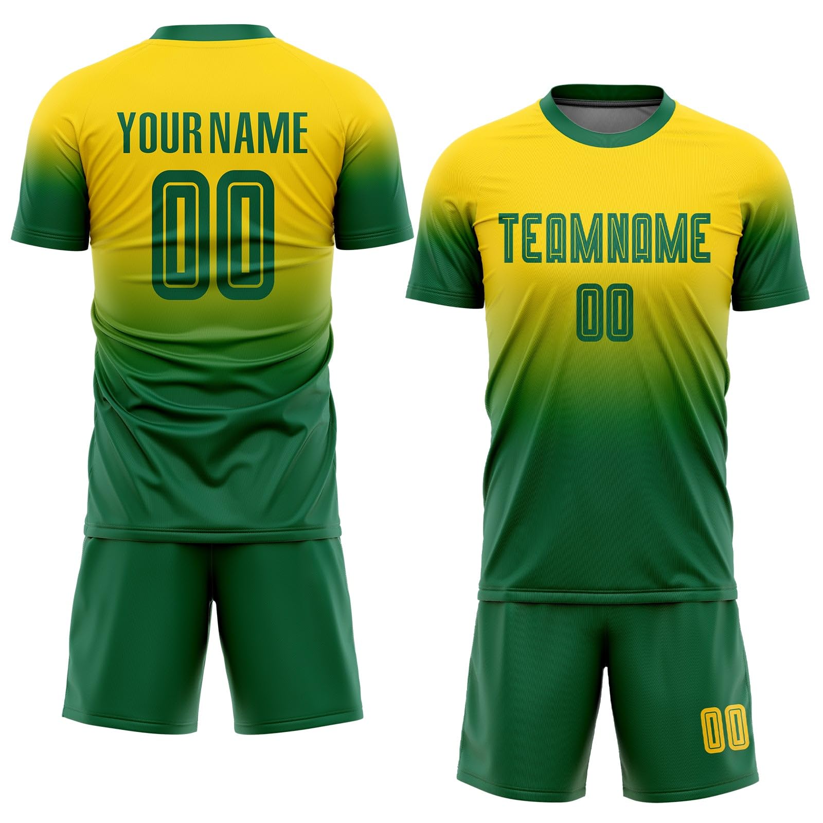Generic Custom Soccer Jerseys for Men Women Youth Kids, Gold and Green Personalized Soccer Jersey Printed Name Number Logo Mens Clothing