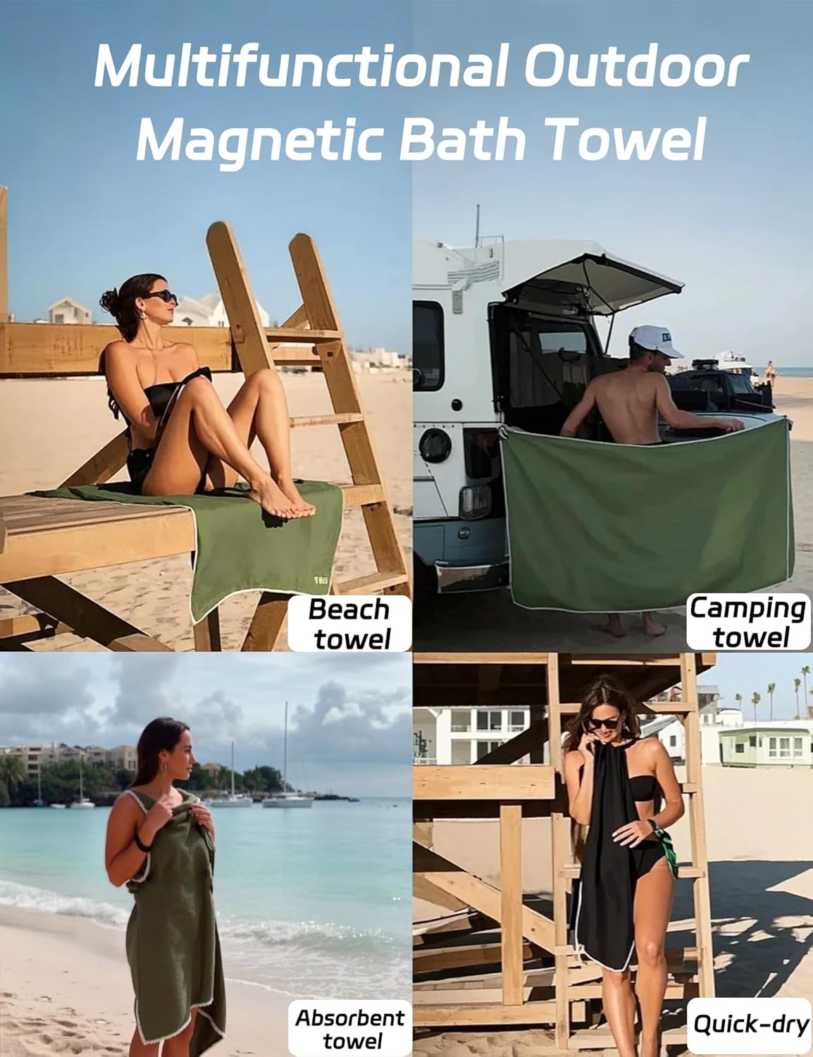 Magnetic Beach Towel Oversized Quick-Dry Microfiber Towel with Magnetic Closure, Super Absorbent & Sand-Resistant for Beach, Pool, Travel, Gym & Camping 75"x30" (Gray) - Image 4