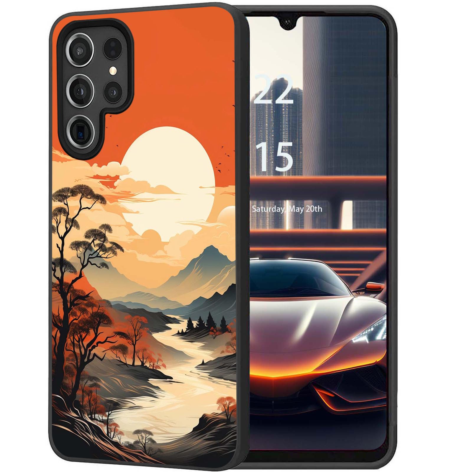 DHEEBFWE for Samsung Galaxy S25 Ultra Case,Slim Shock-Absorption Anti-Scratch Soft Shell Cover,Unique Sunset Mountain Forest Design