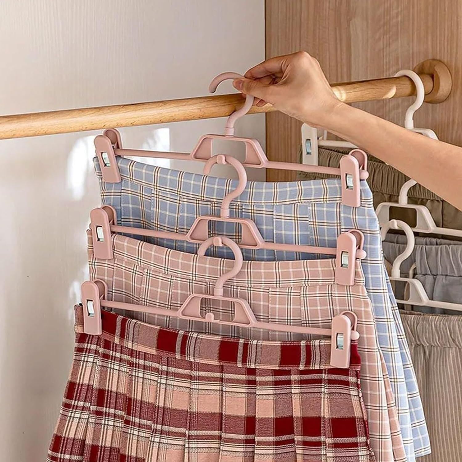 Perchas Percha De Plástico para El Hogar, Clips Ajustables Multifuncionales para Pantalones, Ahorra Espacio Perchas Ropa(Grün,20pcs)