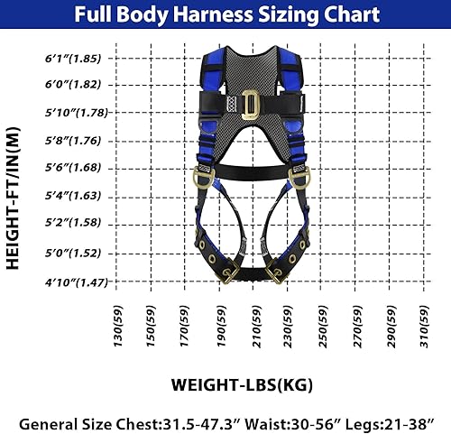 Miniatura 4 de TRSMIMA Arnés de seguridad para protección contra caídas, cinturón de trabajo para techos de escalada con respaldo acolchado en el hombro con ojales