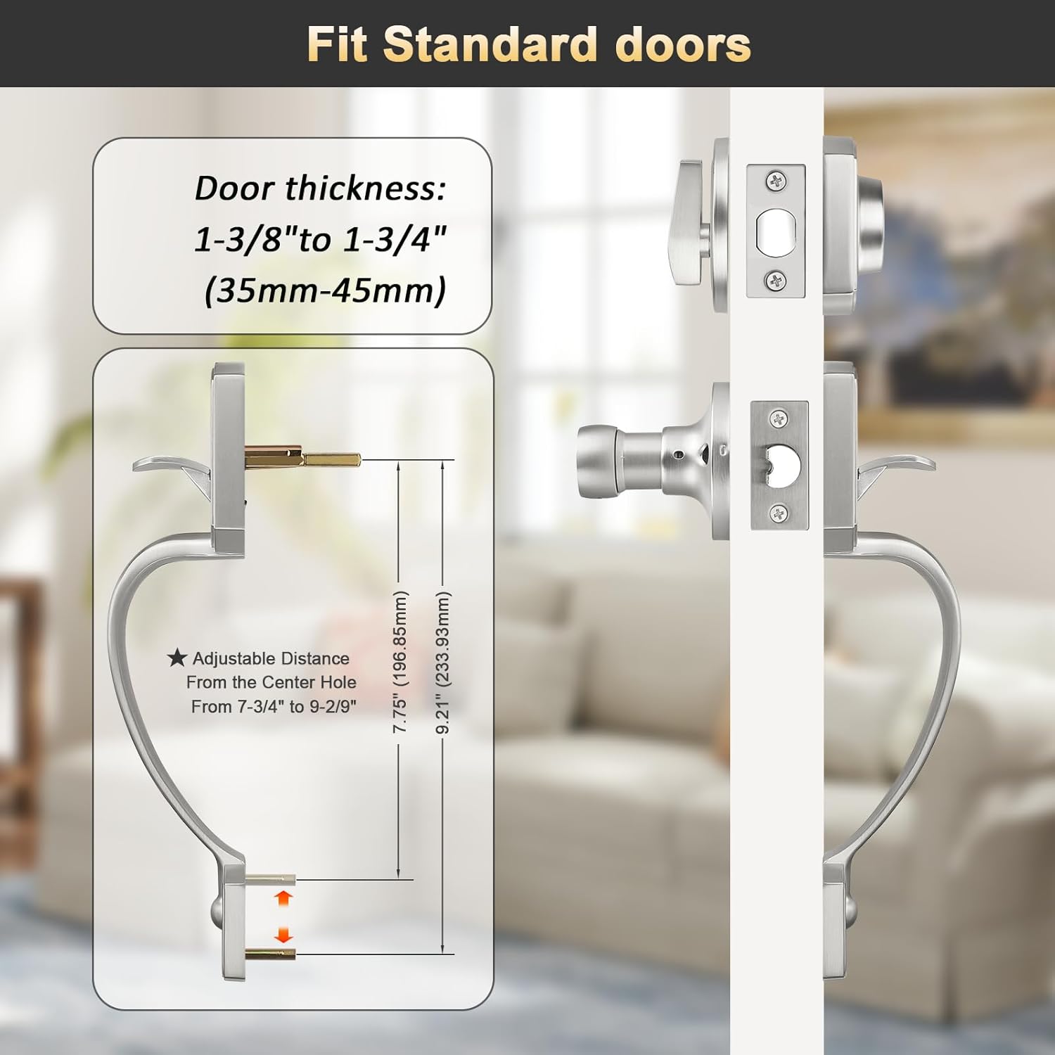 Front Door Handle and Deadbolt Set, Brushed Nickel Front Door Lock Set with Reversible Handle Lever, Classic Front Door Hardware, Single Cylinder Front Door Entry Lock