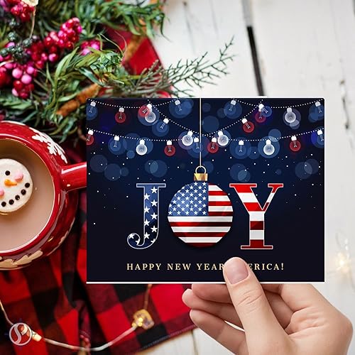 Miniatura 4 de 2026 Feliz Año Nuevo América! - Tarjetas de felicitación y sobres plegables de Navidad (en blanco en el interior), tarjetas patrióticas para regalos