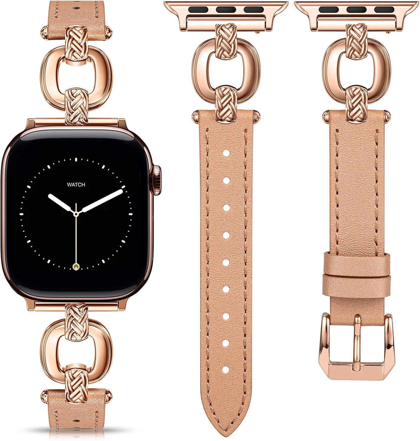 TOYOUTHS Leather Band Compatible with Apple Watch Bands Women 38/40/41/42/44/45/46/49mm Dressy Slim Leather Strap with Boho Metal Buckle Bracelet for iWatch Series 11 10 9 8 7 6 5 4 SE/Ultra 3 2 1