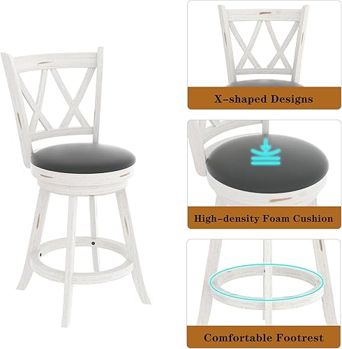 Miniatura 6 de Betterhood Taburetes de bar giratorios de 24 pulgadas de altura de mostrador, taburetes giratorios de respaldo alto con asiento tapizado y