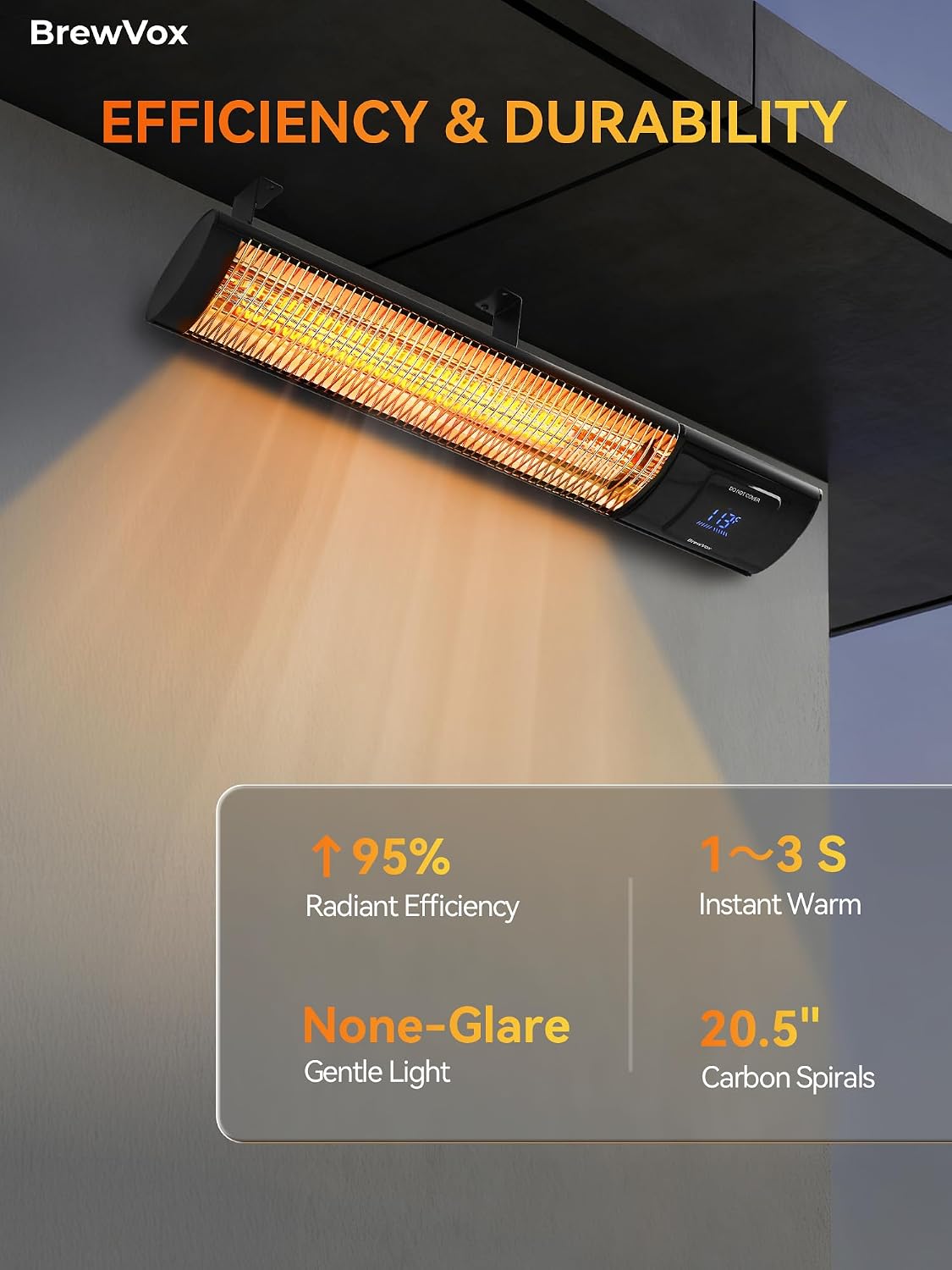 Smart Carbon Fiber Infrared Patio Heater, Instant Warmth Electric Outdoor Heater with App & Remote Control, Energy-Saving Eco Thermostat, 24H Timer, Wall, Ceiling & Stand Mount