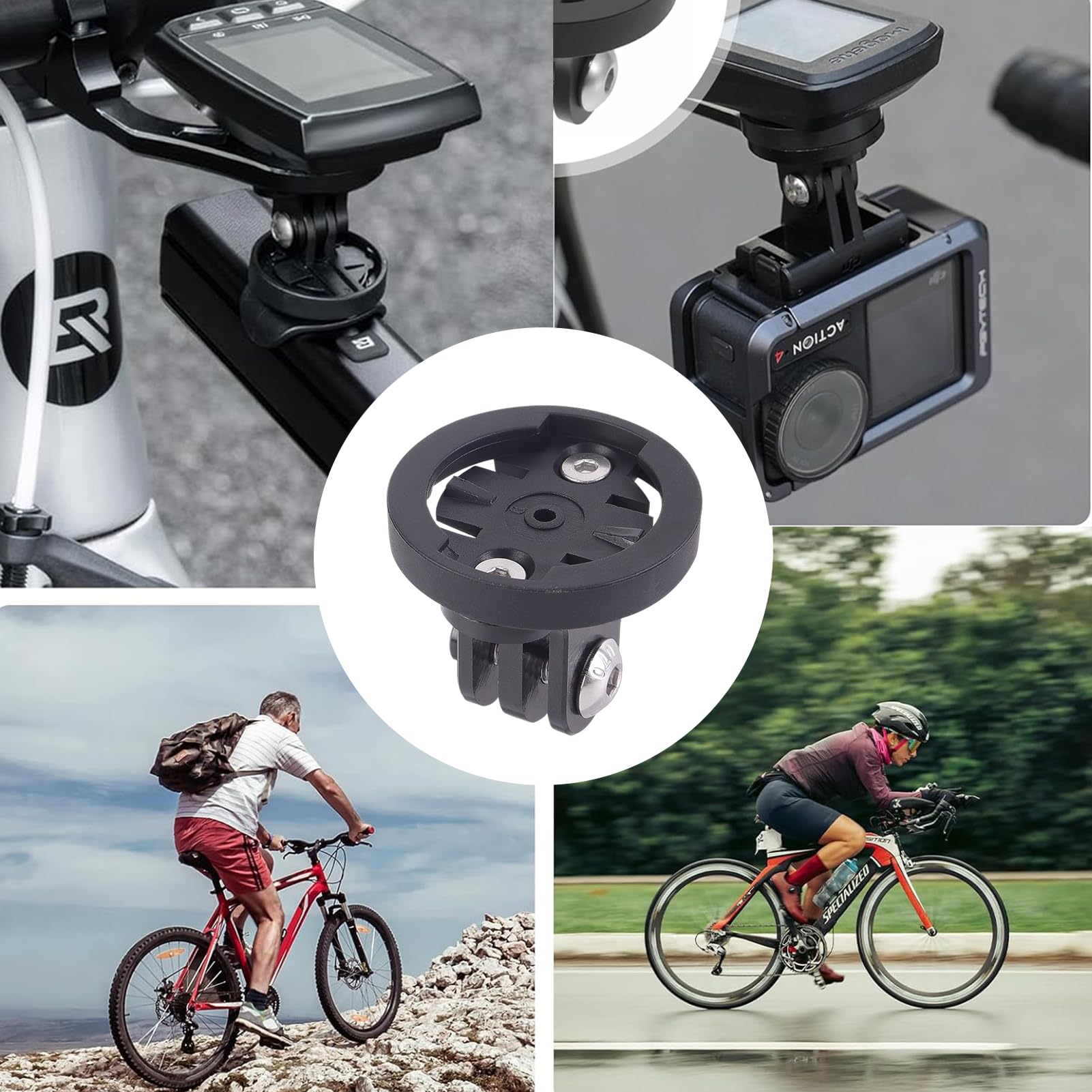 Soporte de Bicicleta para Garmin & Gopro, 2 Juegos Universal Combo Adaptador, Compatible con Computadora de Bicicleta Garmin Edge, Espaciado 20-22mm, Base Fija para Luz y Cámara, Color Negro
