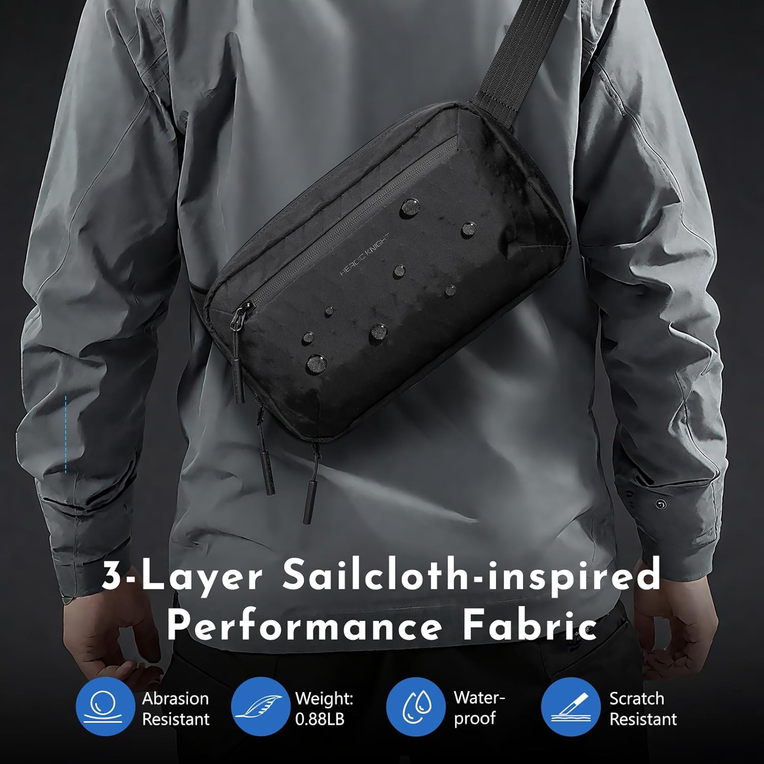 Sling Bag for Men, 2.5L Crossbody Bag Small Chest Shoulder Pack with Removable Strap, Waterproof Lightweight Casual Fanny Pack Backpack for Travel/Daily Use/Hiking/Cycling,Black - Image 4