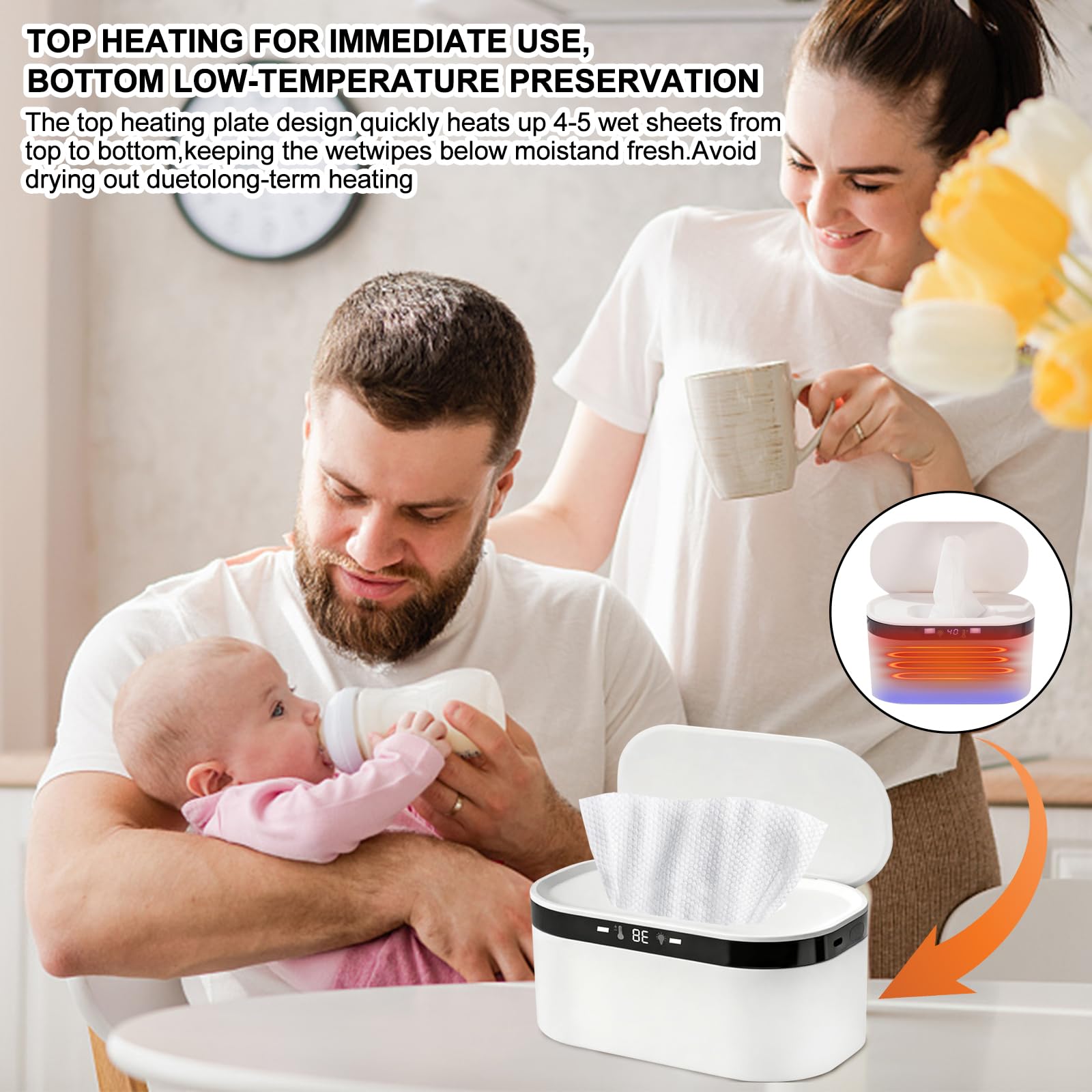 Chauffe-lingettes Bébé, Portable USB Wipes Heater, 3 Niveaux de Chauffage Rapide, Wipes Incubator for Camping, Home, Car, Travel