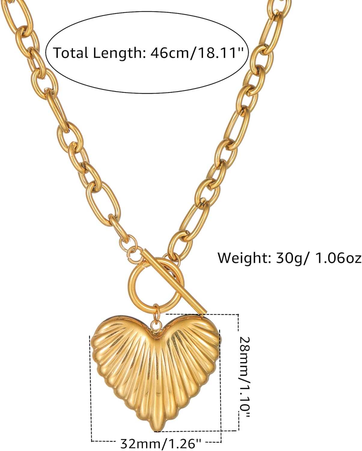 Gold Heart Charm Necklace for Women, Trendy Dainty Chunky Mom 1111 Heart Toggle Statement Thick Paperclip Chain Choker Necklaces Mothers Birthday Jewelry Gift - Image 5
