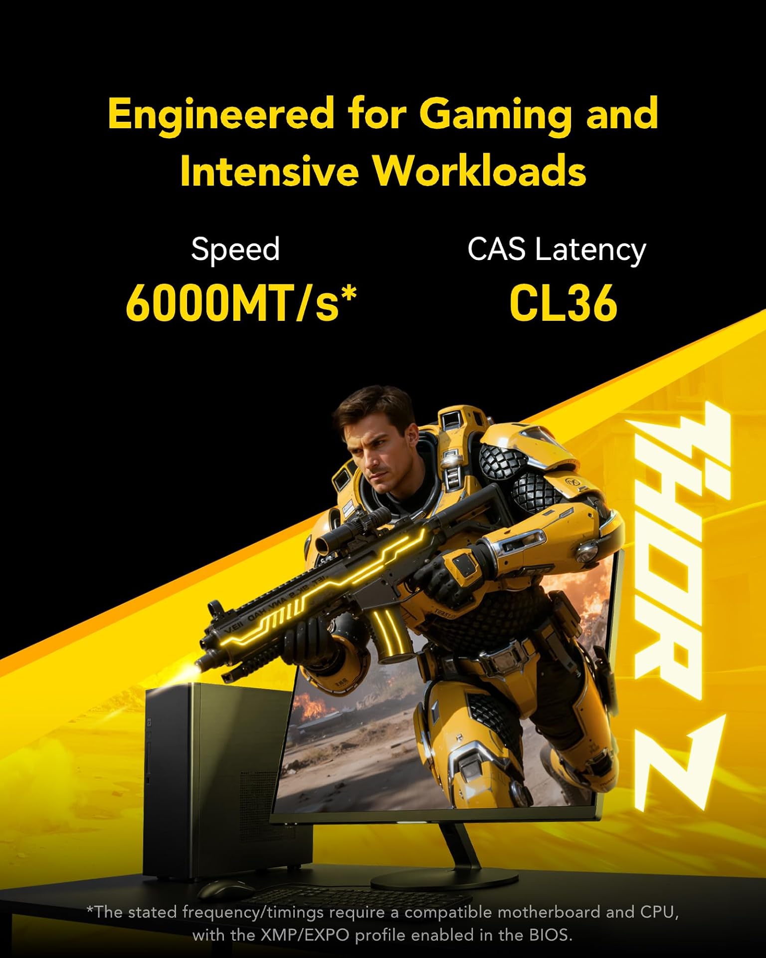 Lexar THOR Z Series OC DDR5 RAM 32GB Kit (2x16GB) 6000 MHz CL36, DRAM 288-Pin UDIMM Desktop Memory, PC Memory High-Performance Computer Memory for Intel XMP 3.0/AMD EXPO, For AI, Gaming, 1.4V