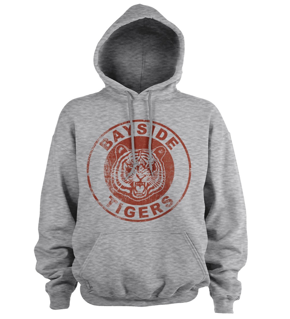 Saved By The Bell Men's Heather-Grey Officially Licensed Bayside Tigers Washed Logo Hoodie (Heather-Grey), Small