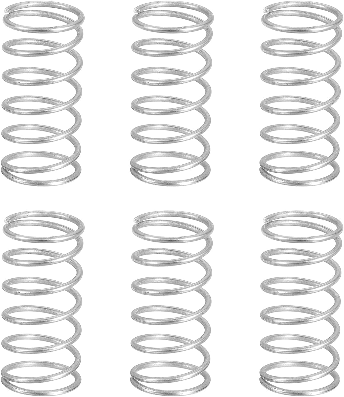 sourcing map 6Pcs Compression Springs, 1.2mm Wire Diameter x 15mm OD x 30mm Length 304 Stainless Steel Extension Spring Ballpoint Pen Pressure Springs for Shop Home Repairs, Silver