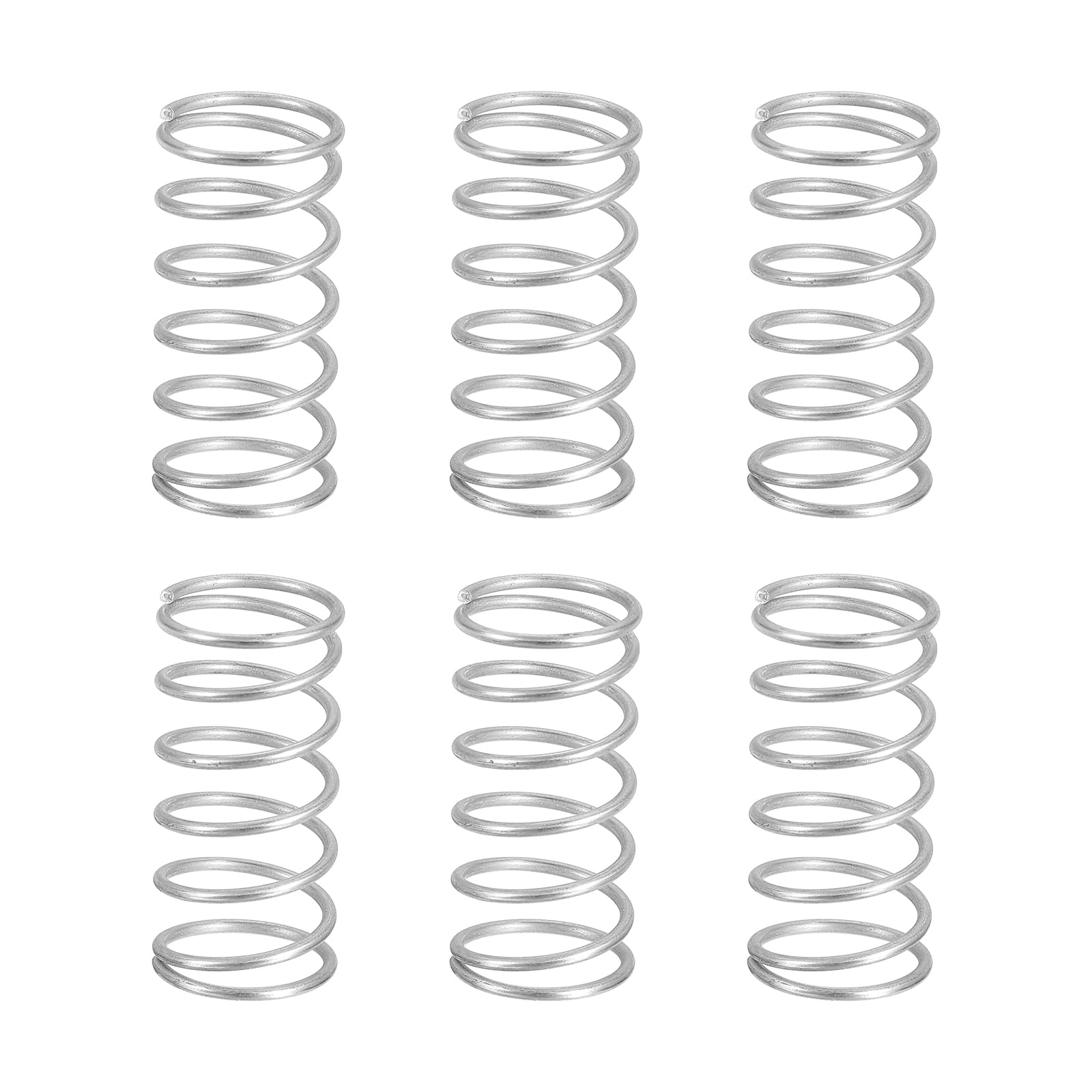 sourcing map 6Pcs Compression Springs, 1.2mm Wire Diameter x 15mm OD x 30mm Length 304 Stainless Steel Extension Spring Ballpoint Pen Pressure Springs for Shop Home Repairs, Silver