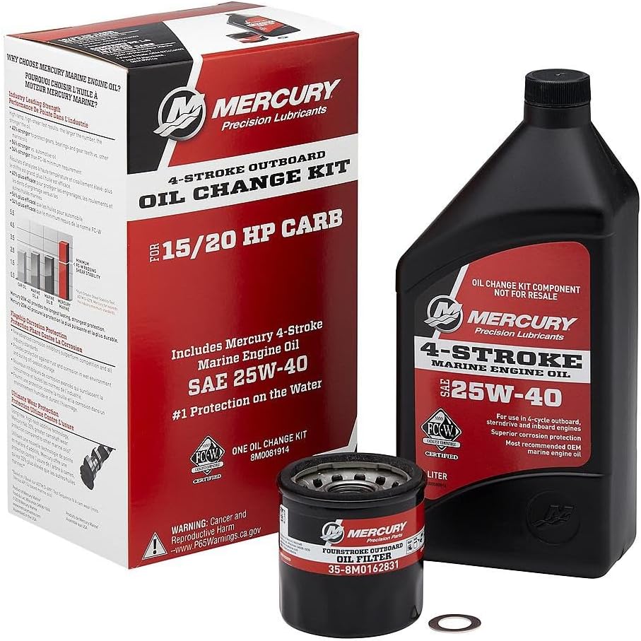 Mercury 8M0081914 25W-40 4-Stroke Outboard Oil Change Kit for Mercury 15/20hp Carbureted Outboards