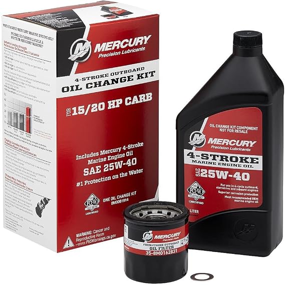 Mercury 8M0081914 25W-40 4-Stroke Outboard Oil Change Kit for Mercury 15/20hp Carbureted Outboards