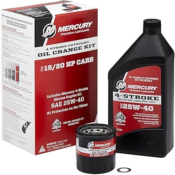 Mercury 8M0081914 25W-40 4-Stroke Outboard Oil Change Kit for Mercury 15/20hp Carbureted Outboards