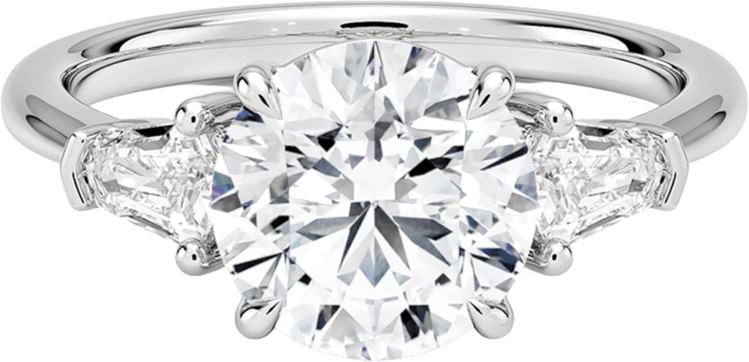 DAJEWELS 1 to 5 CT Round Cut Moissanite Engagement Ring for Women Shield Side 3 Stone Prong Solitaire 925 Sterling Silver 10K 14K 18K Solid Gold Wedding Anniversary Promise Ring Gift for Her