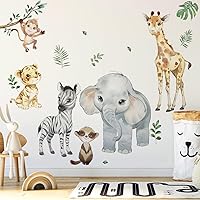 Vista 1 de Runtoo Calcomanías de pared de animales de safari, elefante, jirafa, mono, selva, calcomanías de pared para habitación de niños, bebé, guardería