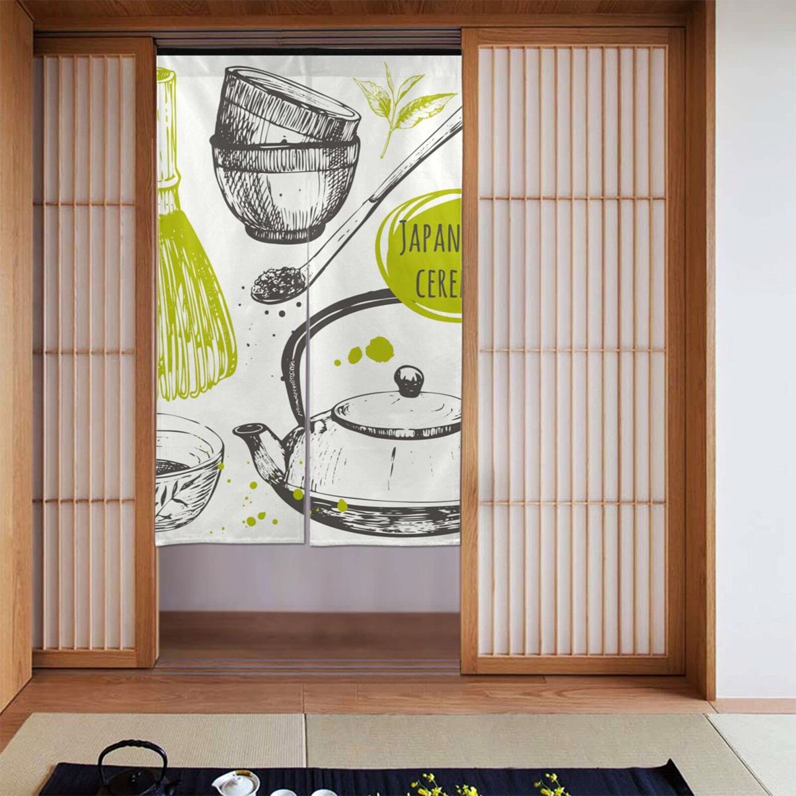 Amazon｜のれん 抹茶 茶道 緑 文化 おしゃれ 目隠し ロング 間仕切り