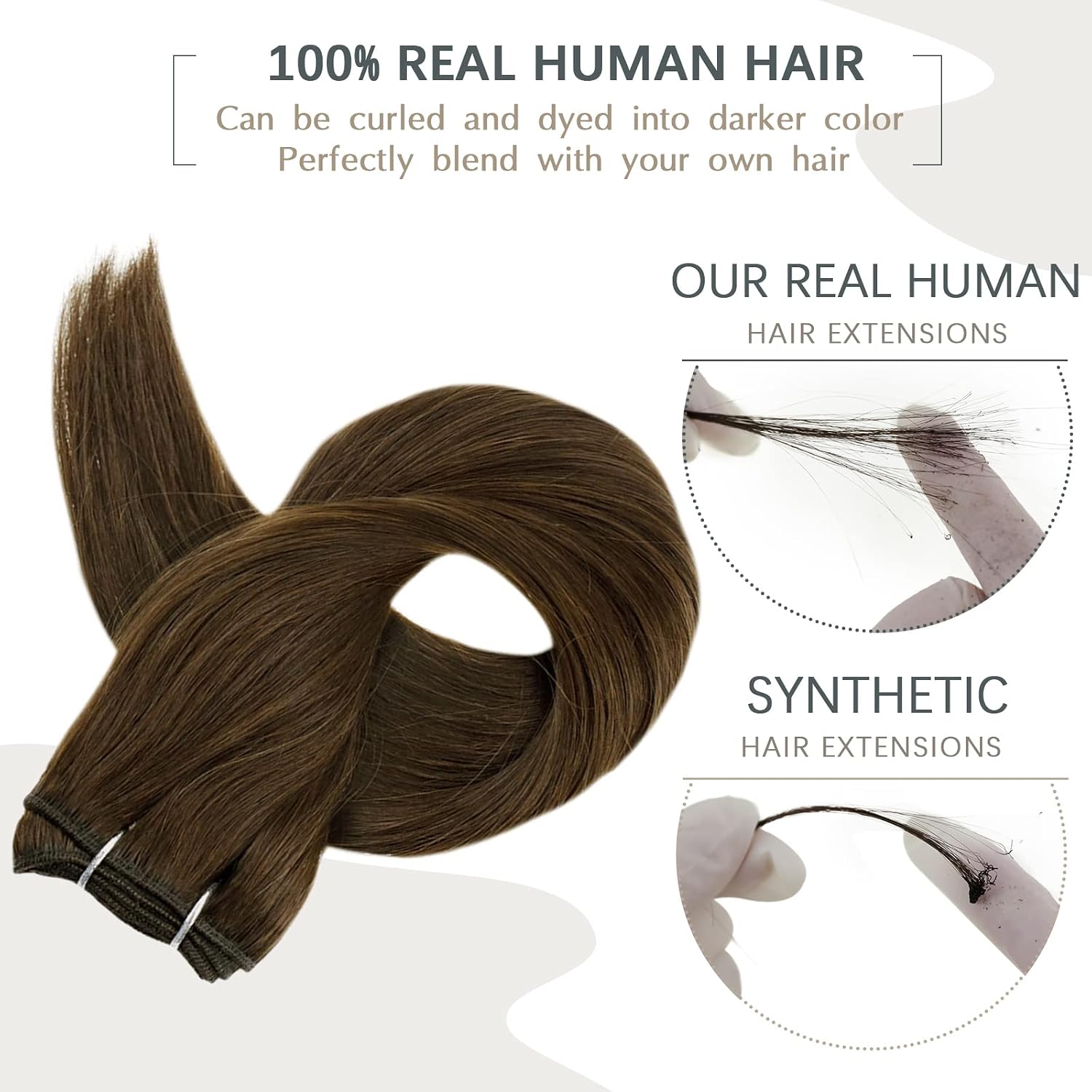 RUNATURE Weft Hair Extensions Real Human Hair Chocolate Brown Sew in Hair Extensions Human Hair Weft 70g/Pack 12 Inch #4 - Image 5