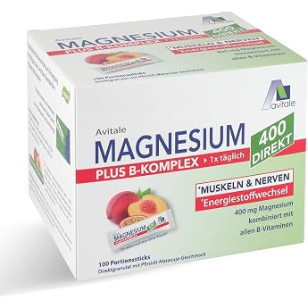 Avitale Magnesium 400 Direct Plus Vitamin B Complex 100 Serving Sticks | Magnesium (400 mg) and all B vitamins, direct granul