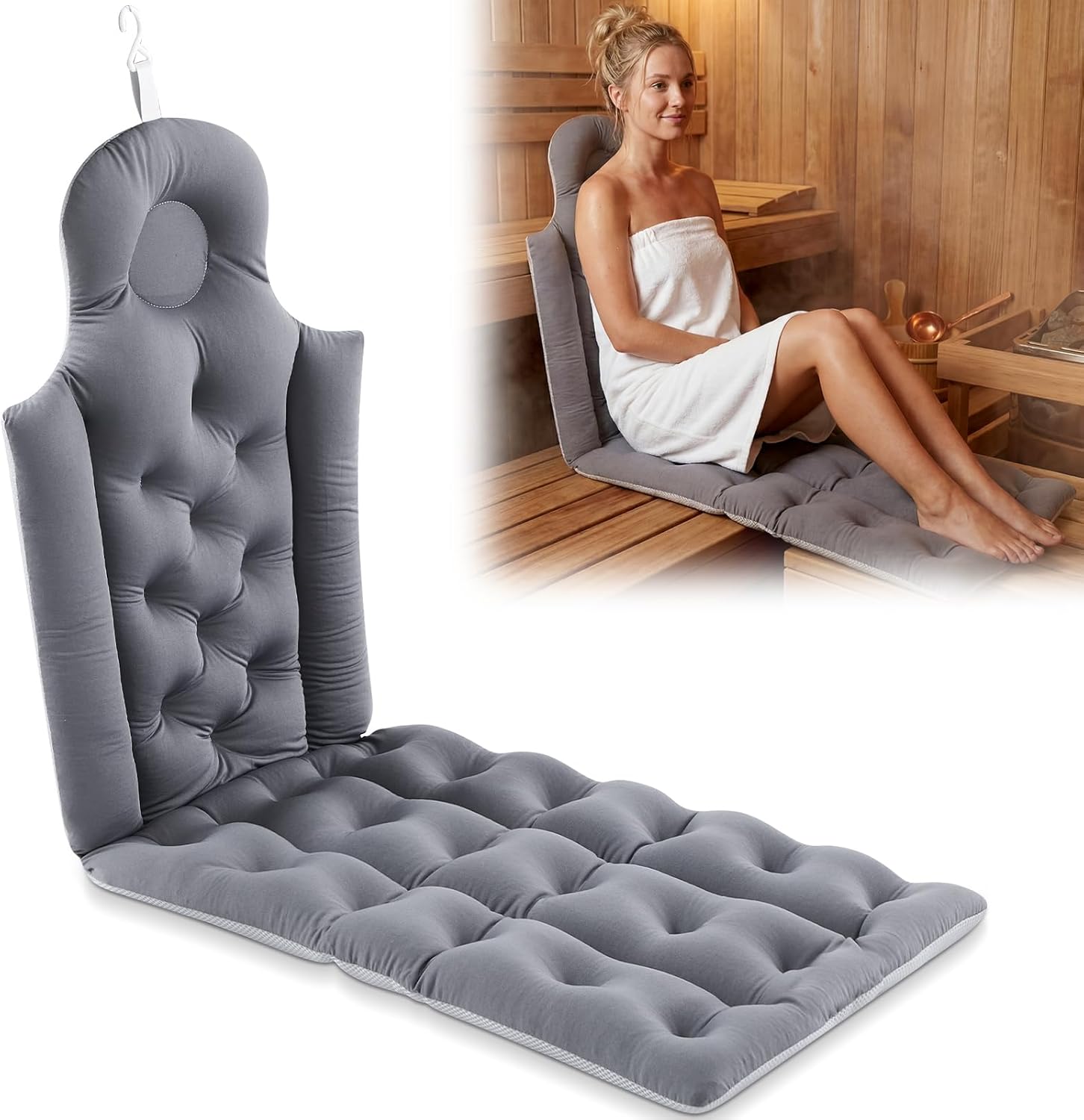 Novabright Sauna Backrest Cushion Foldable, Thick Insulated Seat Mat with Back Support, Portable Pad for Infrared Sauna, Full Body Lounge Cushion for Neck & Back Relief