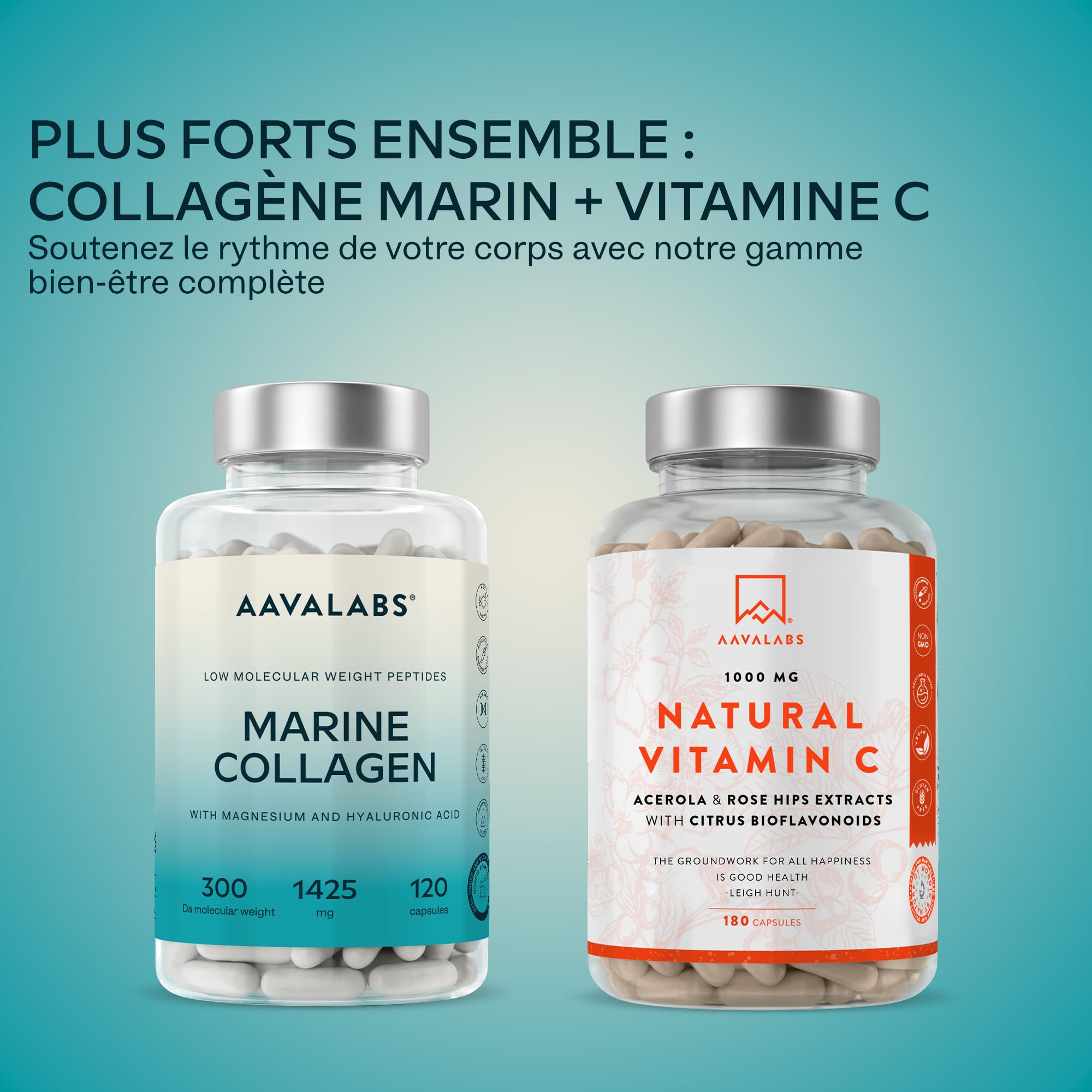 Collagene Marin Acide Hyaluronique et Magnesium | 1452 mg - Complement Alimentaire Peau Collagene et Acide Hyaluronique Pur au Peptide de Collagene - Collagène Marin Hydrolysé sans OGM - 120 Gélules