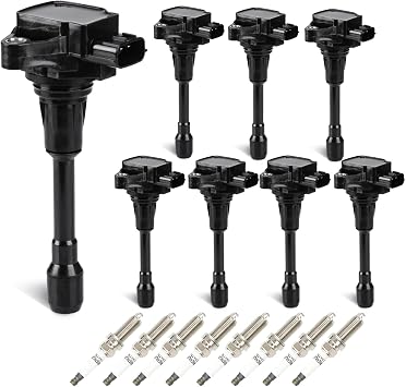 Set of 8 Ignition Coils Pack 8 Iridum Spark Plugs Compatible with 2011-2013 Infiniti QX56 5.6L, 2014-2017 Infiniti QX80 5.6L Replace UF677, 224481LA0B, UF650, 224481LA0A