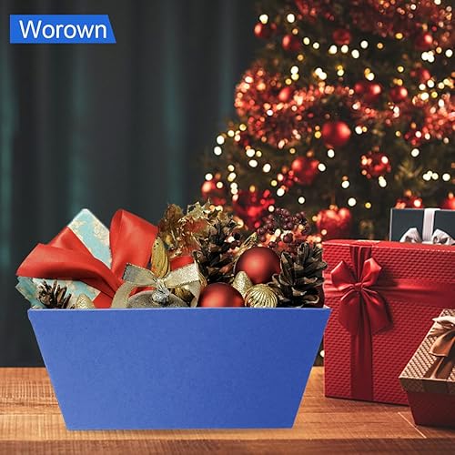 Miniatura 6 de Worown Paquete de 6 cestas blancas vacías para regalos, kit de cesta de regalo de cartón, cesta de papel kraft de 8 x 10 pulgadas con bolsas, lazos