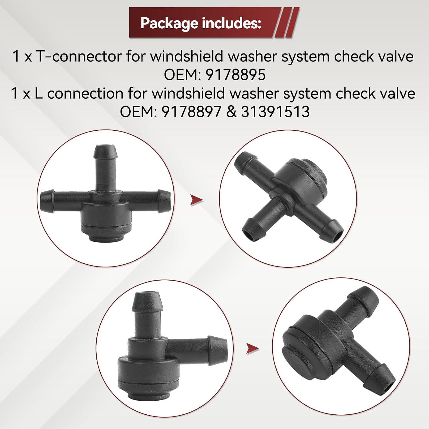 XUKEY Windscreen Washer Valve 3 Way Valve Check Hose For Volvo XC90 XC70 XC60 V70 V50 C30 C70 S40 S60 S70 9178897 & 31391513 Washer T Connector Pipe 9178895