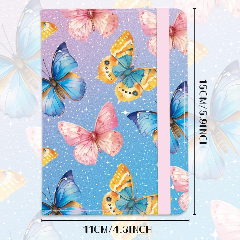 Colorful Butterflies Leather Passport Holder Cover Pink Travel Wallet Passport Case with Credit Card Slots for Women Men Travelling Essentials for Flying