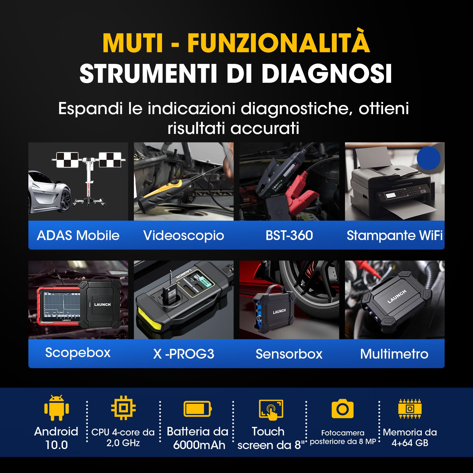 LAUNCH X431 PROS ELITE Scanner Diagnostico OBD2, 45+ Servizi Strumento di Scansione Bidirezionale del Sistema Completo, Codifica ECU, Funzione Guida, 2 Anni di Aggiornamento Gratuito