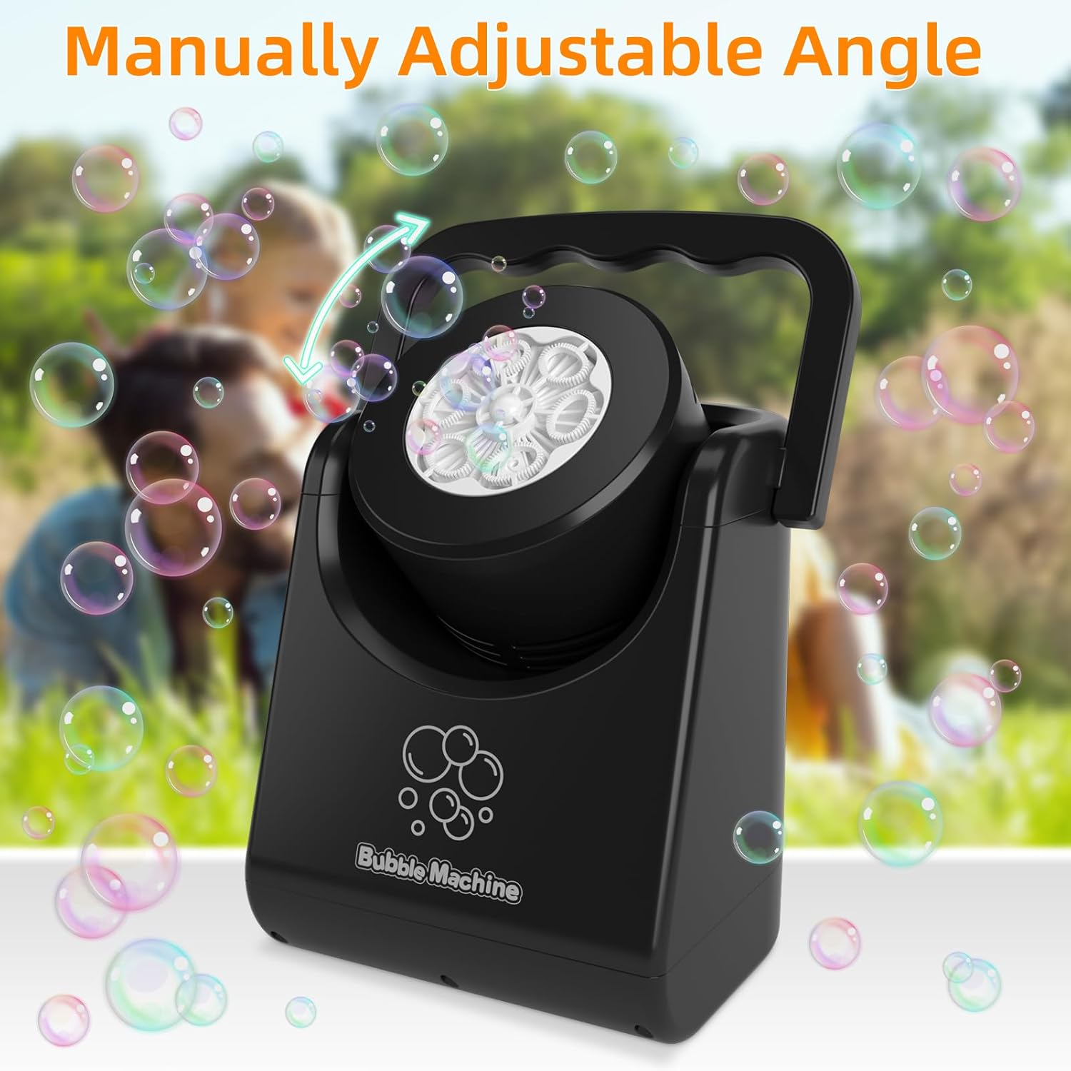 IFLOVE Bubble Machine for Kids 3+-Automatic Bubble Blower with Adjustable Angle,5000+ Bubbles Per Minute,Portable Bubble Maker Toy for Boys Girls,Outdoor Party Wedding Easter Birthday Gifts (Black 01)