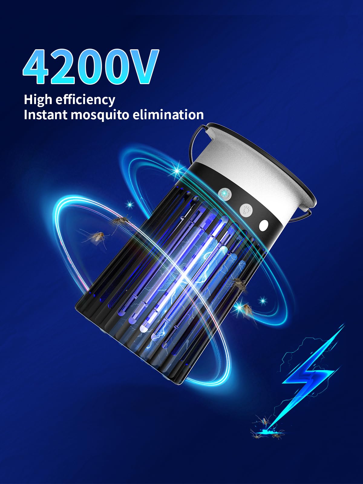 Mosquito Zapper – Trappola per insetti da esterni, 4200 V, ricaricabile, impermeabile, per patio, giardino, campeggio e casa, respinge zanzare, intrappola moscerini della frutta e moscerini