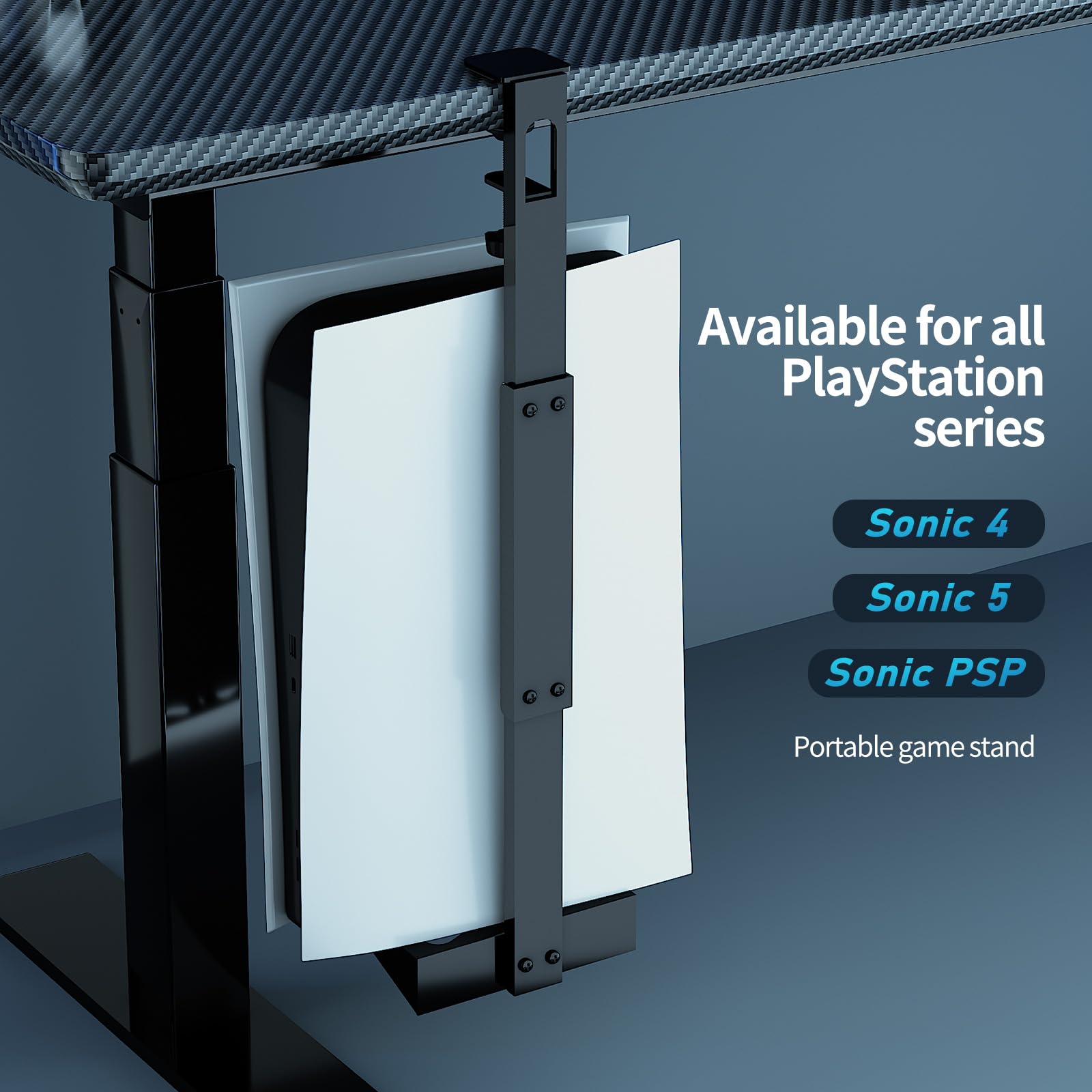 PS5 pionowy uchwyt pod biurko do PS5/PS5 Slim/PS5 Pro, zestaw do przechowywania bez wiercenia, metalowy zestaw do przechowywania pod biurkiem, kompatybilny z konsolą PS5/PS5 Slim – płyty i