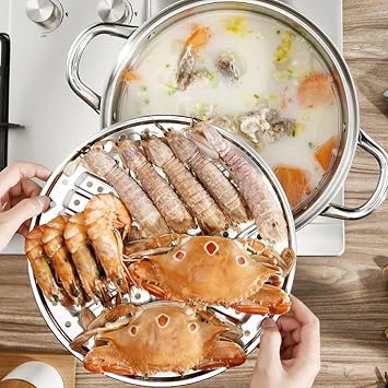 Single Stainless Steel Steamer Pot 28Cm Cookware Pot Vegetable Steamer with Insert Steamer Basket Steamer for Cooking Tempered Glass Lid,