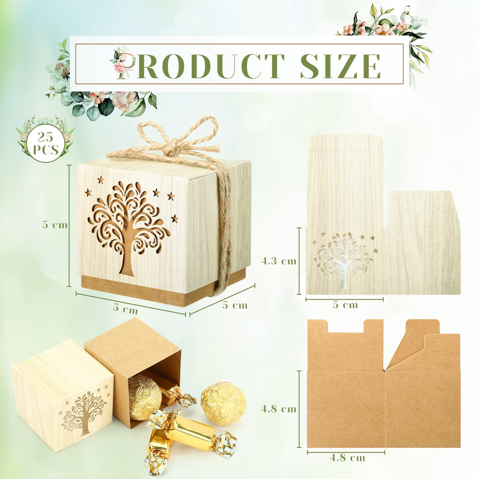 LEMESO Scatoline Portaconfetti Bomboniere Comunione Albero della Vita 25 pz Bomboniere Cresima Matrimonio Scatoline Kraft Carta per Confetti Caramelle Prima Comunione Battesimo Sposi Nascita