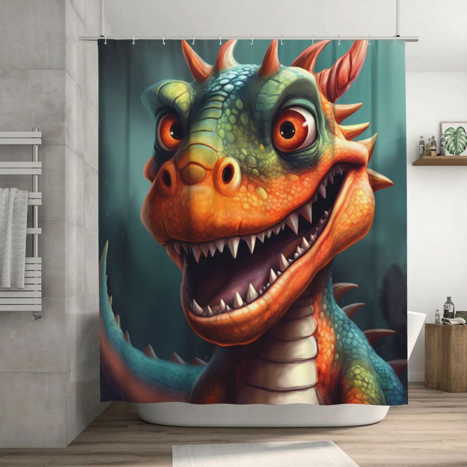 Rideau de douche dragon imperméable grand format 182x182 cm avec crochets pour douche et bain