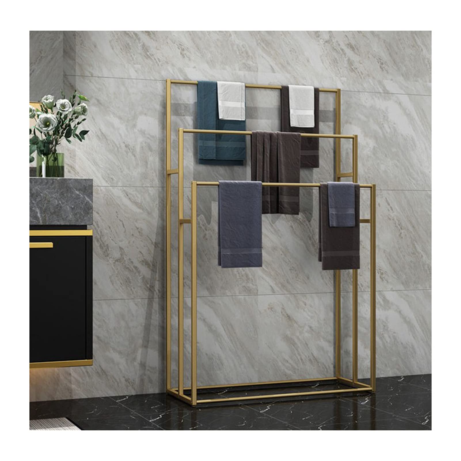 Porte-serviettes autoportant en métal or à 3 barres pour salle de bain