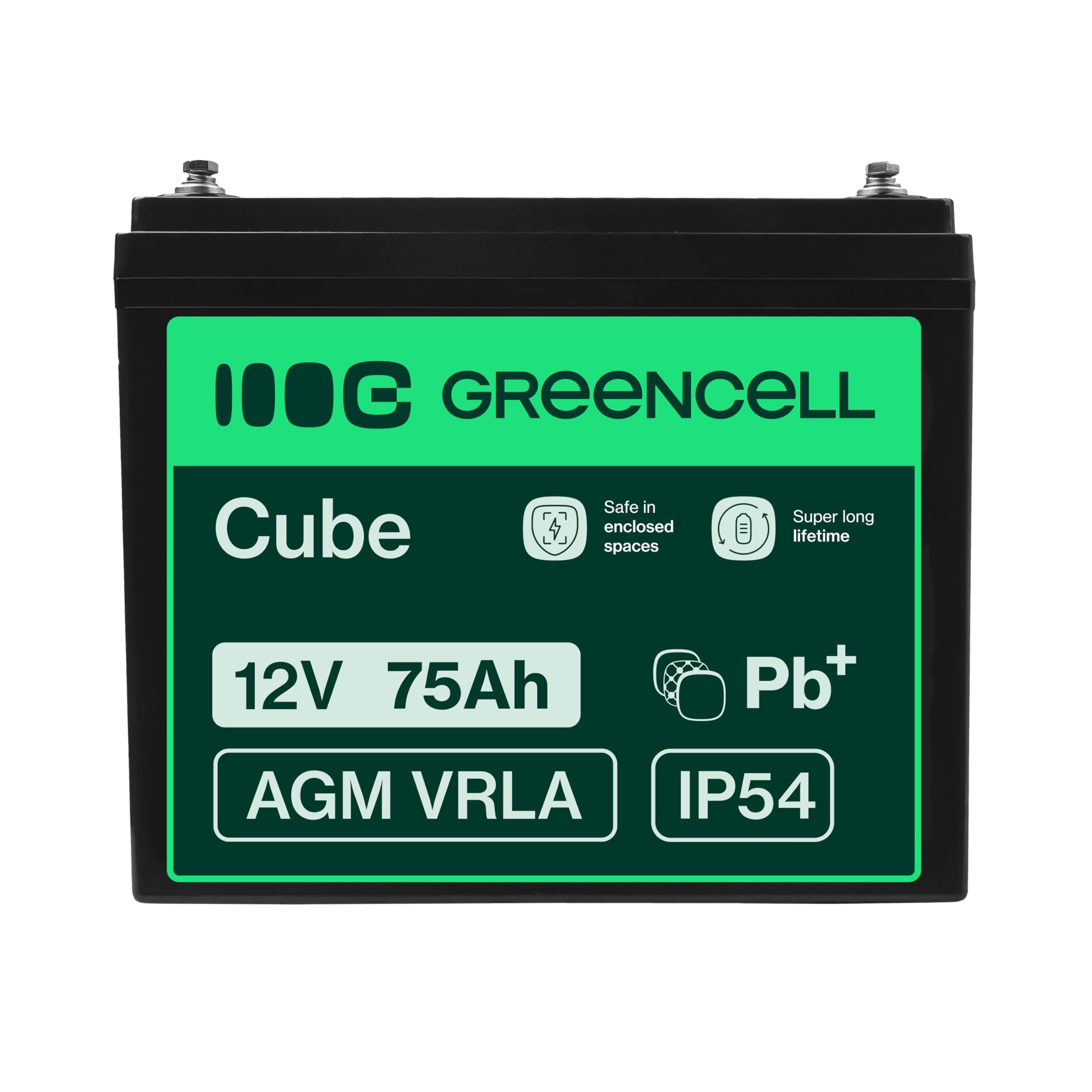 GreenCell AGM Battery 12V 75Ah Lead Acid Sealed VRLA No Maintenance Rechargeable Replacement Batteries Children's Toys Alarm Fail Scales Fence