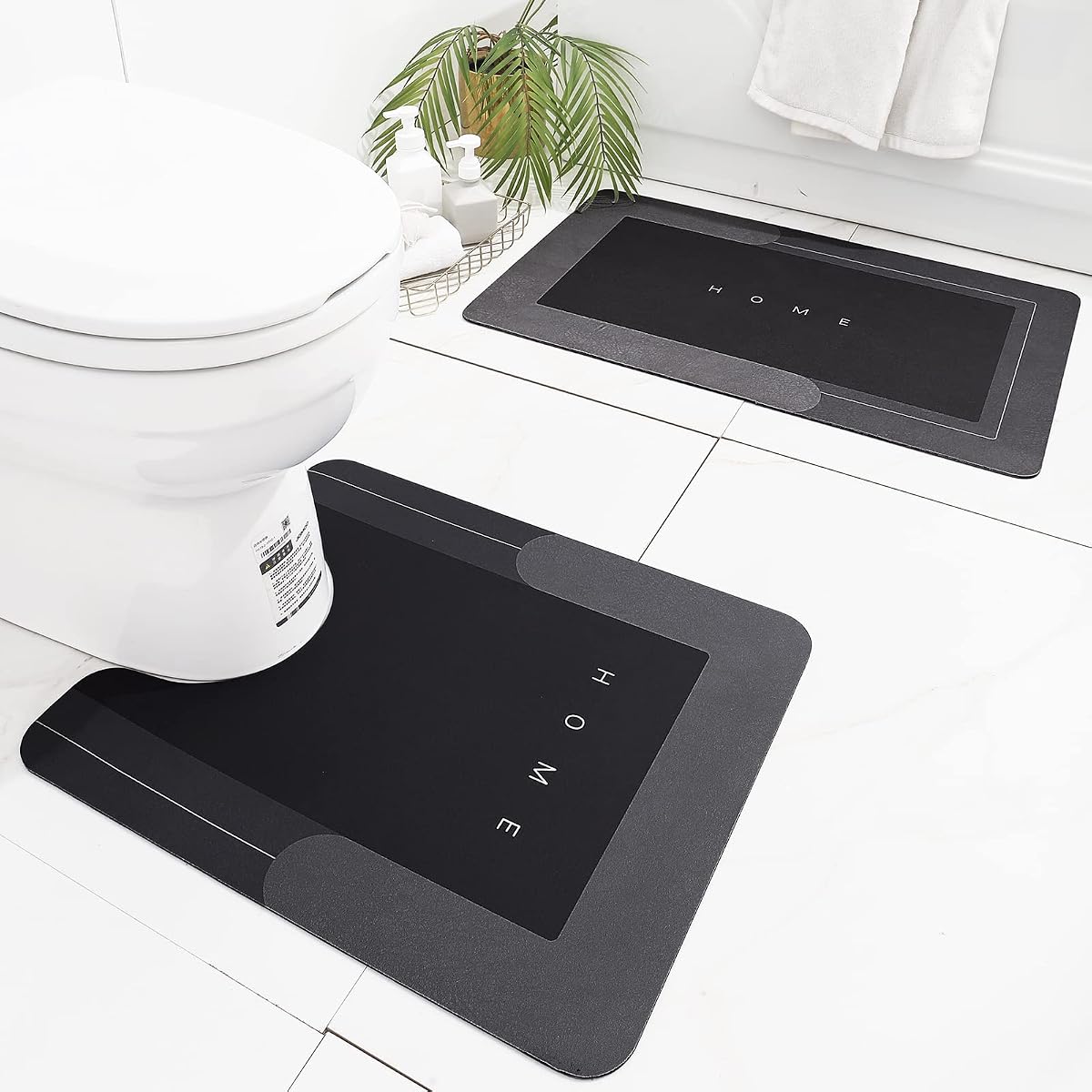 HelloTree 2Pcs Ultra Soft Napa Skin Bath Mat and U-Shaped Toilet Rug, Water Absorbent and Non Slip Shower Bath Rug for Bathroom, Tub and Shower - 20"x32"+20"x24", Dark Grey | Water Absorbent and Non Slip Shower Bath Rug for Bathroom, Tub and Shower - 20"x32"+20"x24", Dark Grey
