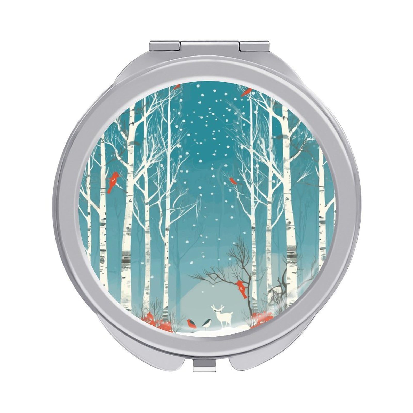 JTREHY Merry Christmas Birch Tree Makeup Mirror Silver Mirror Surface Folding Makeups Mirrors Lightweight Durable Looking Glass for Suitable Traveling Handbag and Purses