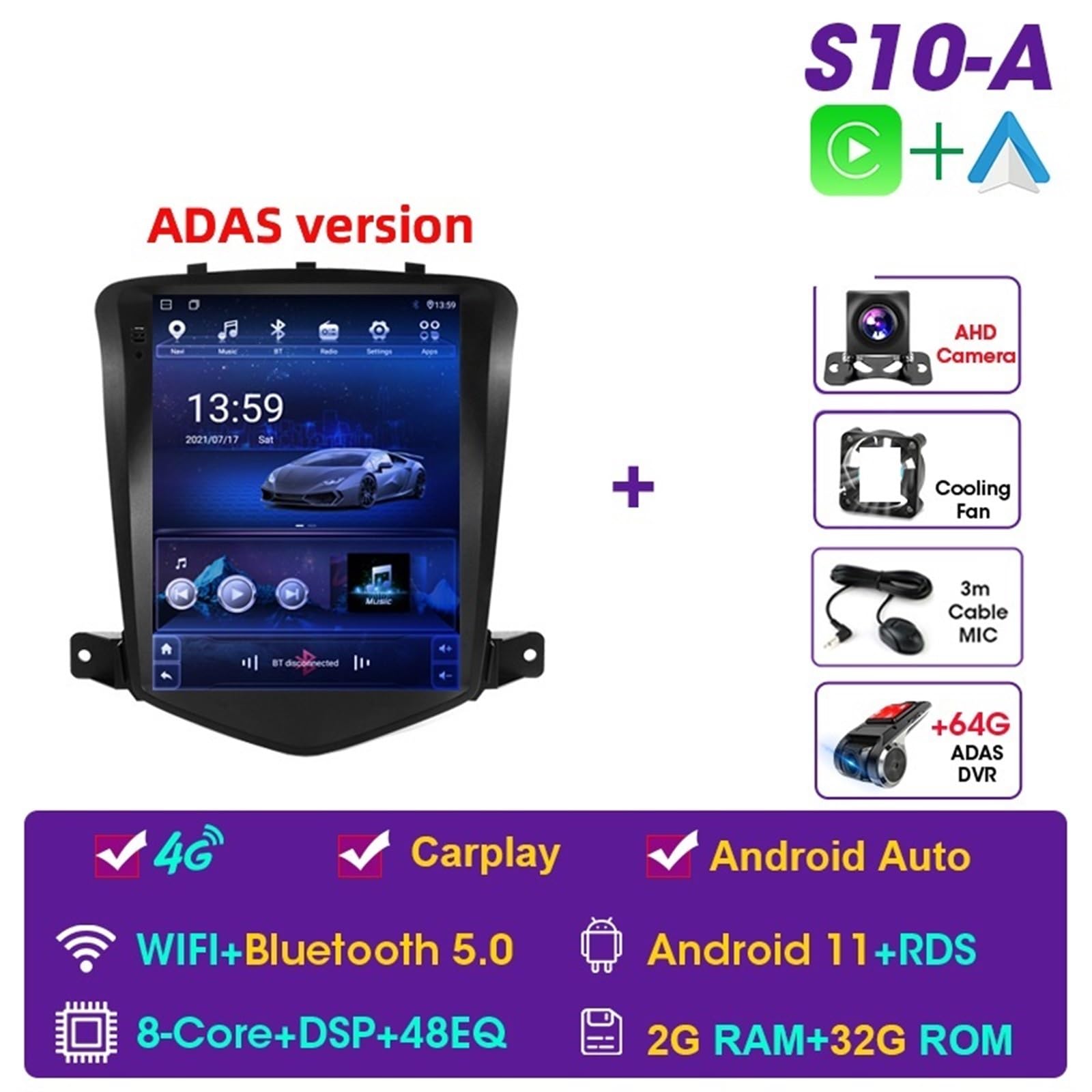 Nawigacja satelitarna Radio Samochodowe Stereo Multimedialny Odtwarzacz Wideo Nawigacja GPS(S10-A-ADAS)