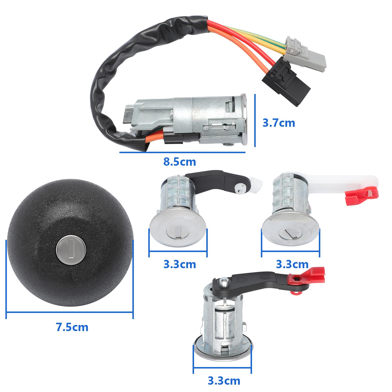 Kit de interruptor de cilindro de inicio, cerradura de dirección, tapa de depósito, puerta lateral trasera delantera compatible con MASTER 2 MOVANO 7701471591 7701471592