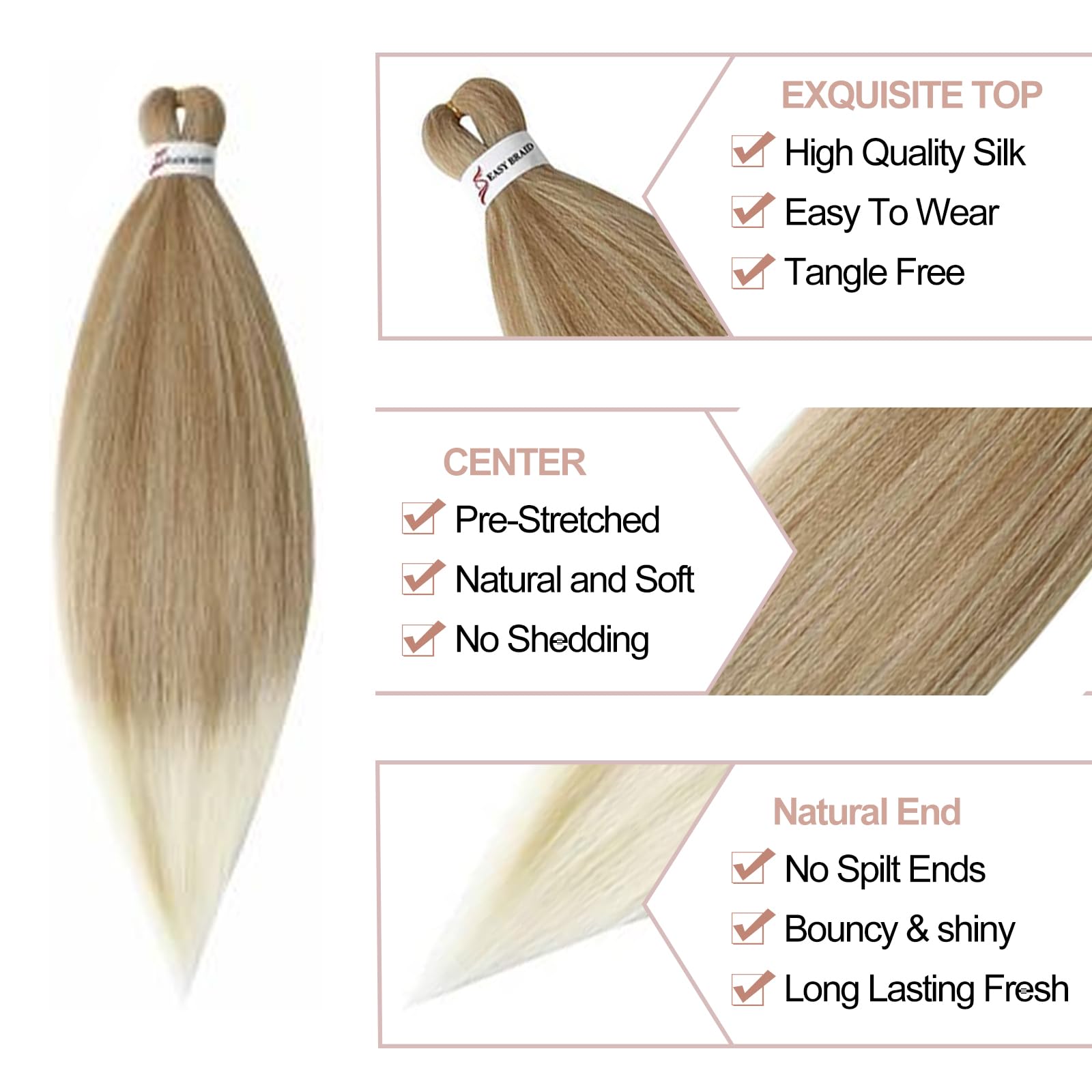Rajout Cheveux Tresses 66cm Lot De 6 Extensions De Cheveux TresséS Pré-éTiréS EZ Yaki Texture Braids Meches Cheveux Naturel Extension Pre Stretched Braiding Hair(T27/613#)