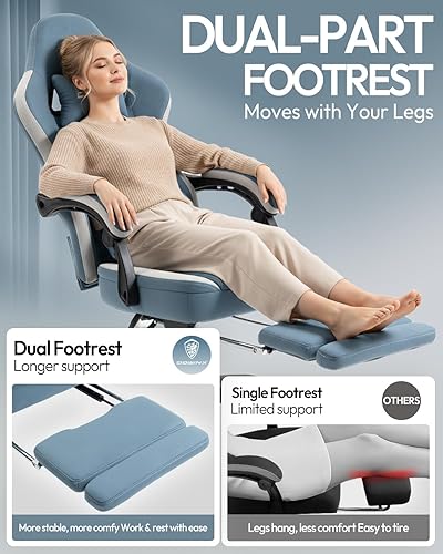 Miniatura 4 de Dowinx Silla de juegos con reposapiés, silla de jugador de tela transpirable con almohadilla de gel y bolsa de almacenamiento, silla de oficina