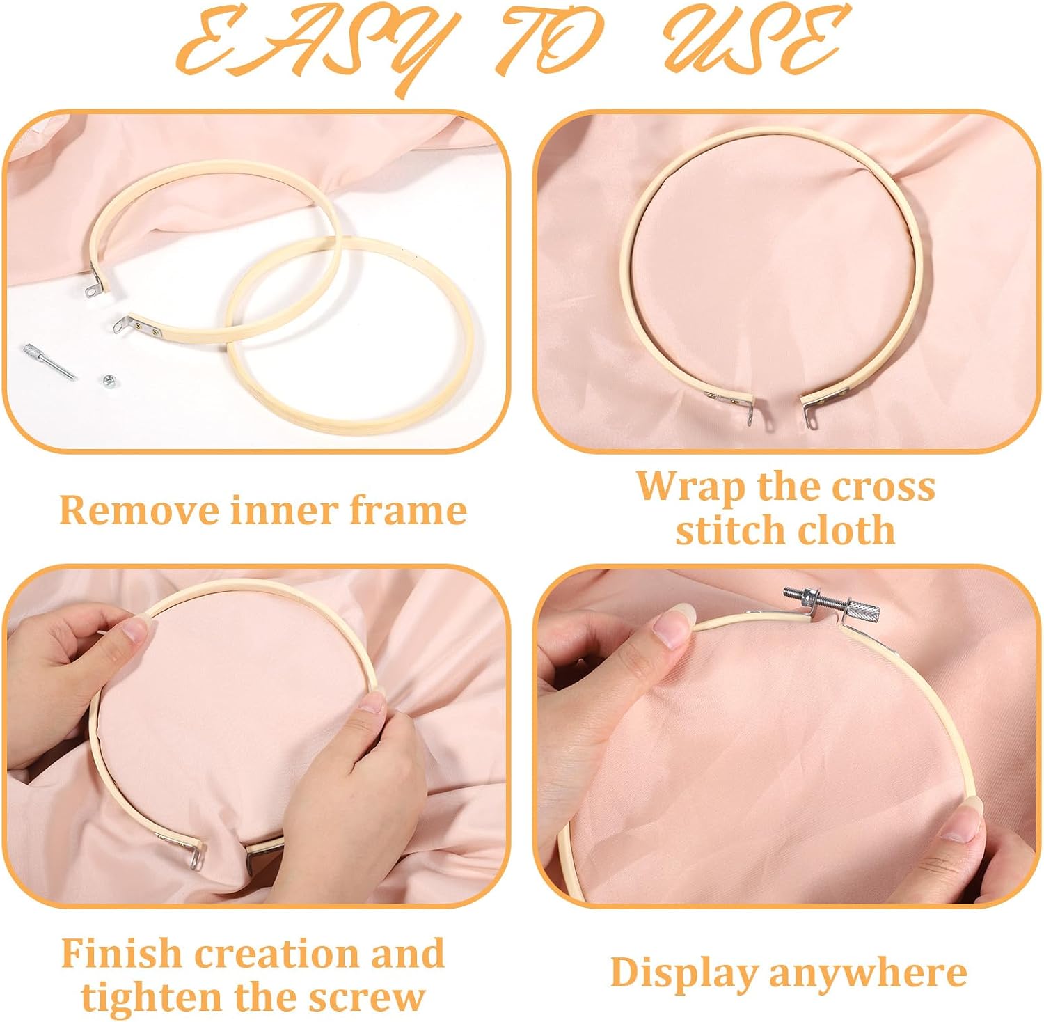2 Pieces Embroidery Hoops, 4" and 6" Round Embroidery Hoops Round Bamboo Cross Stitch Hoop Frame Hoop for Sewing Home Crafts and Ornaments